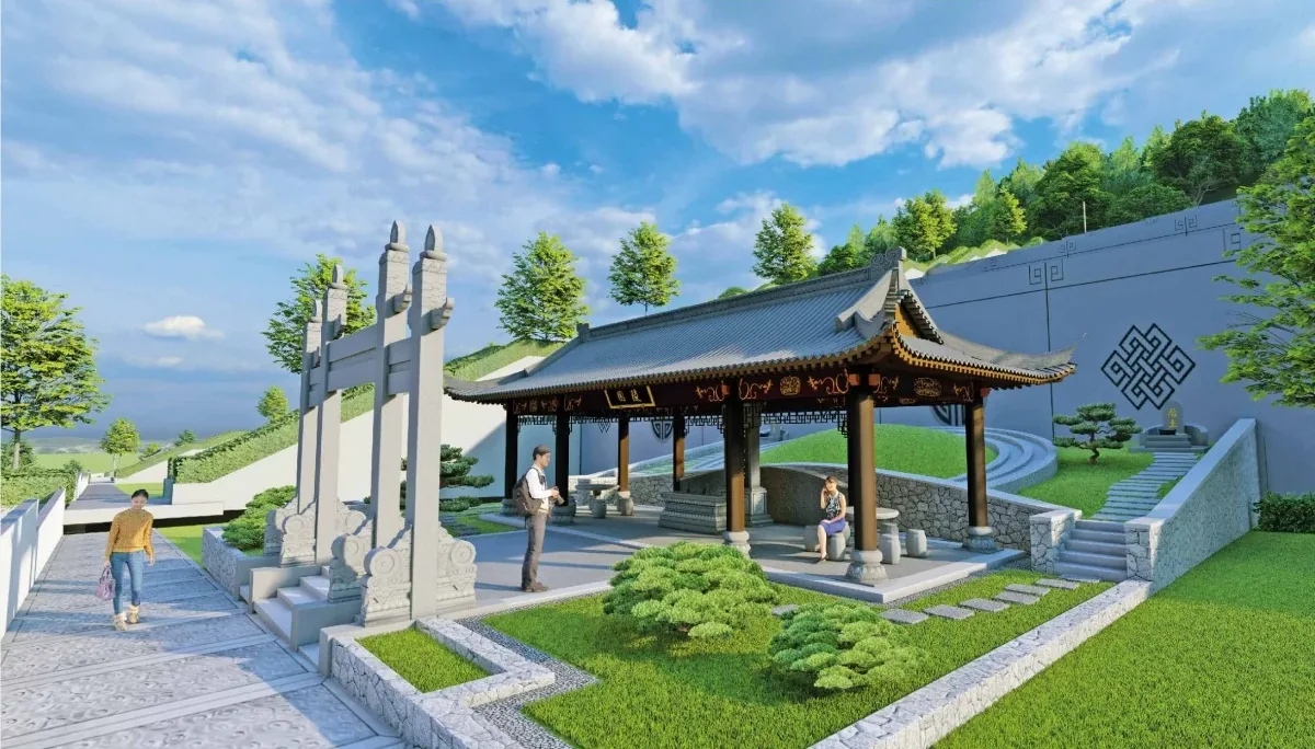 Official visual of a neo-Oriental pavilion within The Garden landscape